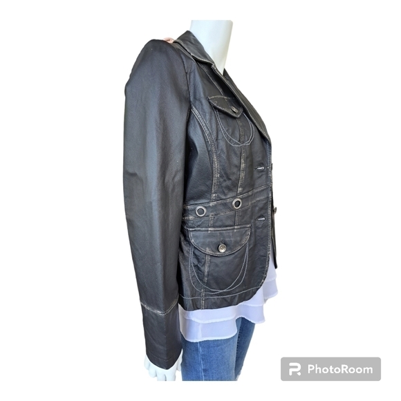 Fabric life faded leather women's jacket coat black leather women's Size M - Picture 7 of 12